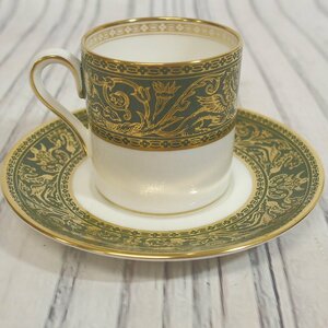 f002 H2 WEDGWOOD ウェッジウッド グリーン ゴールド ダークグリーン フロレンティーン デミタス カップ&ソーサー コーヒーカップ