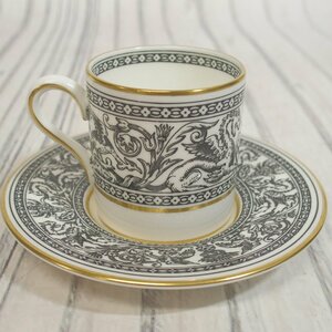 f002 H2 WEDGWOOD ウェッジウッド ブラック フロレンティーン デミタス カップ&ソーサー C＆S 金彩 コーヒーカップ ティーカップ