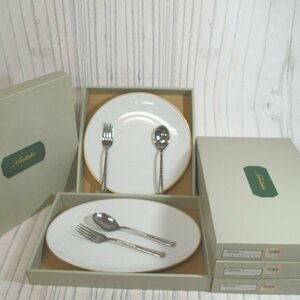 f002 D2 未使用 Noritake ノリタケ Contemporary オーバルプレート×3点 プレート×1点 カトラリー付き 金彩 洋食器 元箱 長期保管品