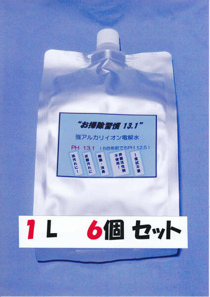 最安値挑戦！　超激落ち 強アルカリイオン電解水 PH13.1 1L×6個セット　&#34;お掃除習慣13.1”　