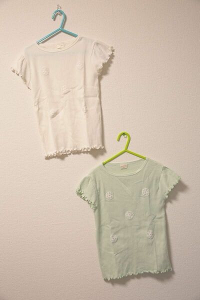 トップス　Tシャツ2枚セット　120cm ホワイト　グリーン　SiMPLE FREE＋GAP キッズ　レギンス　ハート柄120cm