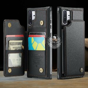カバー レザーケース C22 手帳型 カード収納 RFID防止盗難 Galaxy Note 10 Plus 型番選択可 ブラック