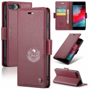 手帳型 iphone 8Plus／7Plus／6Plus レッド RFID防止盗難 レザーケース カバー ケース カード収納