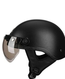 新品未使用 ハーフヘルメット PUレザー 耐衝撃性 超軽量 シールド/ゴーグル対応可能 男女兼用