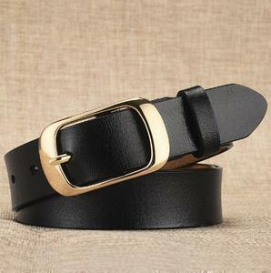  high class original leather belt! lady's black Gold buckle elegant 