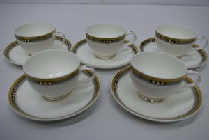 ☆Noritake（ノリタケ）ティー・コーヒーカップ＆ソーサー　5客セット　サンクエトワールライン アールデコスタイル★8302