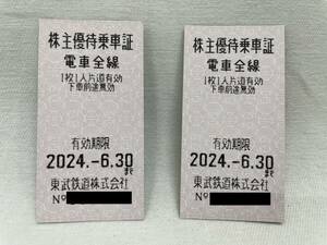 ★東武鉄道株主優待乗車証　2枚　2024.6.30期限★