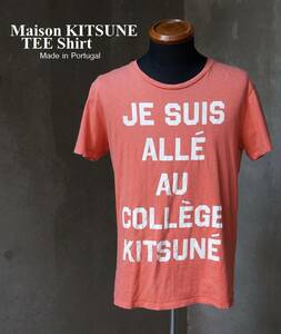  Portugal made mezzo n fox MAISON KITSUNE salmon pink cotton T-shirt men's SM lady's ML unisex 