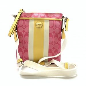 COACH Coach shoulder bag signature PVC pink yellow white fastener opening and closing compact shoulder lady's control HS37523