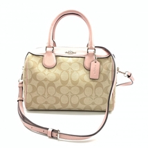 COACH コーチ F32203 2WAYショルダーバッグ ハンドバッグ シグネチャー PVC ベージュ ピンク ファスナー開閉 レディース 管理HS37546_画像1