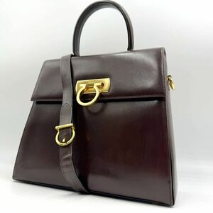 1円 【美品】 Salvatore Ferragamo サルヴァトーレフェラガモ ショルダーバッグ ハンドバッグ 2way ガンチーニ レザー ブラウン 