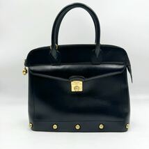 1円 Salvatore Ferragamo サルヴァトーレフェラガモ ショルダーバッグ トートバッグ スタッズ ロゴ金具 2way レザー 黒 ブラック _画像2