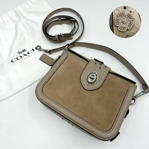1 jpy [ ultimate beautiful goods ] rare goods COACH Coach shoulder bag 2way tea rose flower Turn lock leather gray ju handbag 