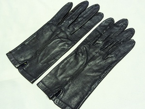  beautiful goods 30s Vintage a-ru deco Britain made leather glove navy UK7.5