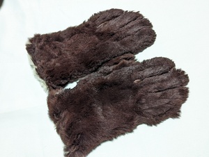  Britain Vintage fur leather glove Brown S size rabbit 
