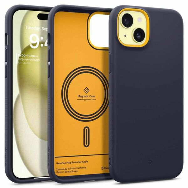 Caseology iPhone 15 Plus 用 ケース MagSafe対応 耐衝撃 グリップ 滑り止め 落下防止 ネイビー