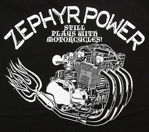 「ZEPHYR POWER」（Sサイズ ）KAWASAKI ZEPHYRエンジンTシャツ カワサキ ゼファー1100 400 Z1 Z2 Z1000 旧車 当時物