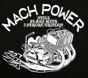 「MACH POWER」（Mサイズ）エンジンTシャツ KAWASAKI H2 MACH750 SS750 SS500 KH500 KH400 KH250 カワサキ70’s 旧車 当時物
