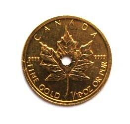 ▲な-331 カナダコイン FINE GOLD 999.9 重さ1.3g 中古 1/10オンス 刻印 コインウォッチ用 スライス　箱なし