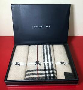 1円～　未使用　バーバリー　BURBERRY　バスタオル × 1　フェイスタオル × 2　3点セット　綿100%