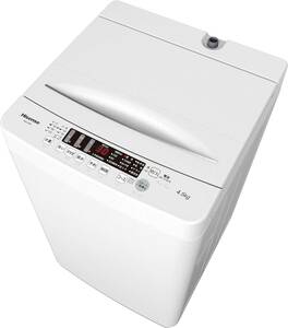 ハイセンス 全自動 洗濯機 4.5kg ホワイト HW-K45E 最短10分洗濯 真下排水 予約機能 スリム 風乾燥 強力洗浄 一人暮らし Y0130