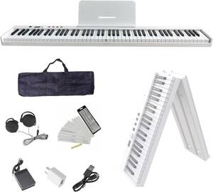 ニコマク NikoMaku 電子ピアノ 88鍵盤 折り畳み式 SWAN-X 白 ピアノと同じ鍵盤サイズ コンパクト 携帯やすい 軽量 充電型 MIDI対応 Y093