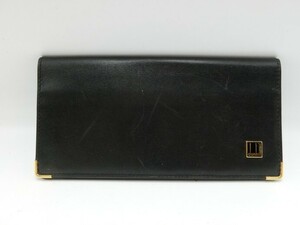 【FS0-14】【送料無料】◎Dunhill ダンヒル レザー 無地 ブラック メンズ カード入れ カードケース 長財布/※生地スレ 汚れ有