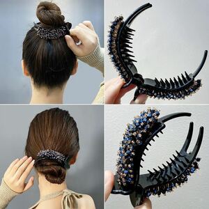 クリスタル ポニーテール クリップ パール ヘアピン レディース ポニーテール ヘアクリップ ヘアアクセサリー お団子ヘア 可愛い 髪留め 