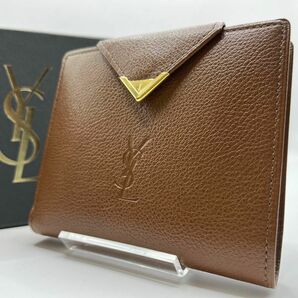 【新品未使用】Yves saint Laurent イヴサンローラン 二つ折り財布 ブラウン カサンドラ がま口