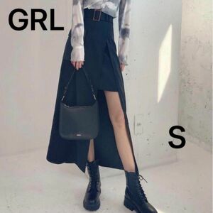 GRL グレイル　ベルト付アシンメトリースリットタイトスカート　gm591 黒　ブラック