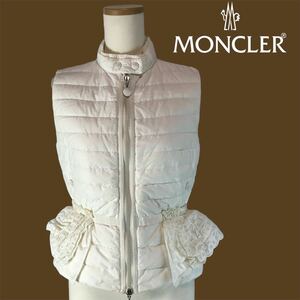 ★ h103 正規品 レア MONCLER モンクレール ダウンベスト 0 コットンレースフリル ジレ VALENSOLE ナイロン レディース ホワイト