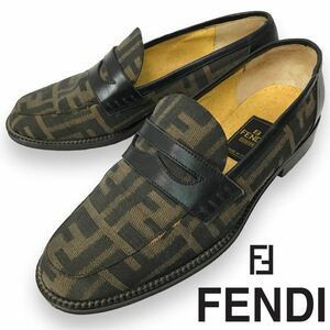 k52 FENDI フェンディ ズッカ ローファー パンプス シューズ ブラック ブラウン 36 イタリア製 ヴィンテージ キャンバス レザー 正規品