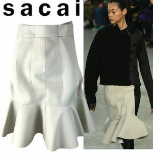 k87 sacai 2023 サカイ ペプラム スカート 膝丈スカート ウール 毛100% 23-06955 サイズ0 日本製 アイスグレー レディース 正規品