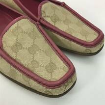 k91 未使用 GUCCI グッチ GG柄 キャンバス レザー ローファー フラットシューズ ドライビングシューズ 35.5 正規品 レディース 靴 ベージュ_画像6