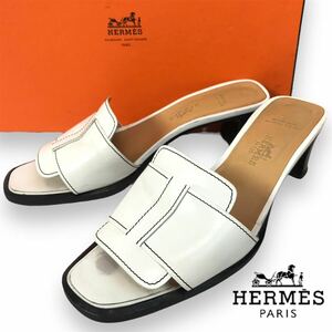 k158 レア 希少 HERMES エルメス レザー ミュール サンダル ホワイト 36 イタリア製 正規品 レディース ヴィンテージ