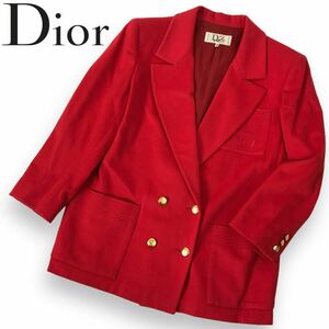 k252 Christian Dior クリスチャンディオール テーラードジャケット ウール コート アウター 朱色 ヴィンテージ 42/8 イタリア製 正規品