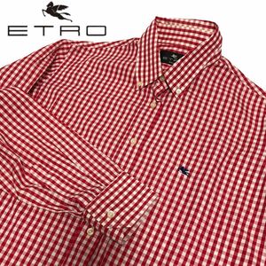 k253 ETRO エトロ ギンガムチェック 長袖シャツ ブラウス トップス 赤白 チェックシャツ 46 L レディース 正規品 イタリア製