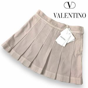 k257 unused VALENTINO Valentino Denim miniskirt pleated skirt baby pink 40 Italy made regular goods lady's 