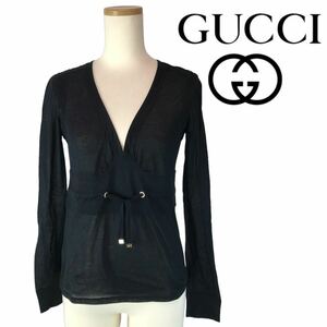 k258 GUCCI Gucci 2006 cut and sewn long sleeve tops V neck 164755 X3055 cotton 100% black black Italy made regular goods lady's 