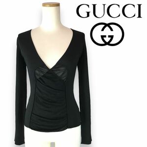 k271 GUCCI Gucci kashu cool long sleeve thin knitted tops cut and sewn black V neck S Italy made 125179 X9079 regular goods lady's 