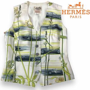 k292 HERMES Hermes silk the best gilet silk 100% silk no sleeve tops 38 France made Vintage regular goods lady's 