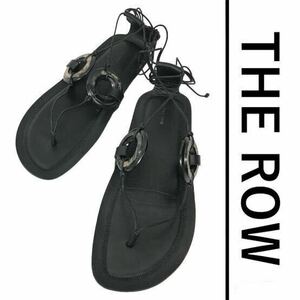 k152 superior article THE ROW The low tongs sandals flat shoes horn HORN ankle strap car f leather BLACK Italy made 38 regular goods 