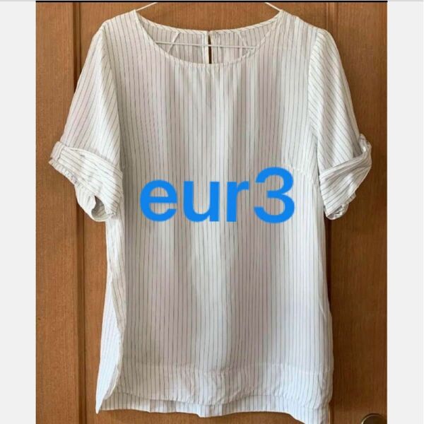 ■袖リボン　かわいいお洒落なストライプ　ブラウス　eur3 エウルキューブ