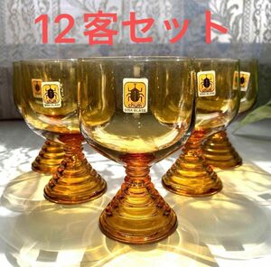 【ヴィンテージ×アンバー】曽我グラス 6個入り2箱　レトロインテリア ワイン　 アンティーク ガラス