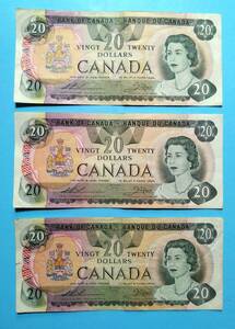 カナダドル　旧紙幣　20ドル3枚