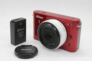 【返品保証】 ニコン Nikon J1 レッド 1 Nikkor 10mm F2.8 バッテリー付き ミラーレス一眼 ボディレンズセット v821