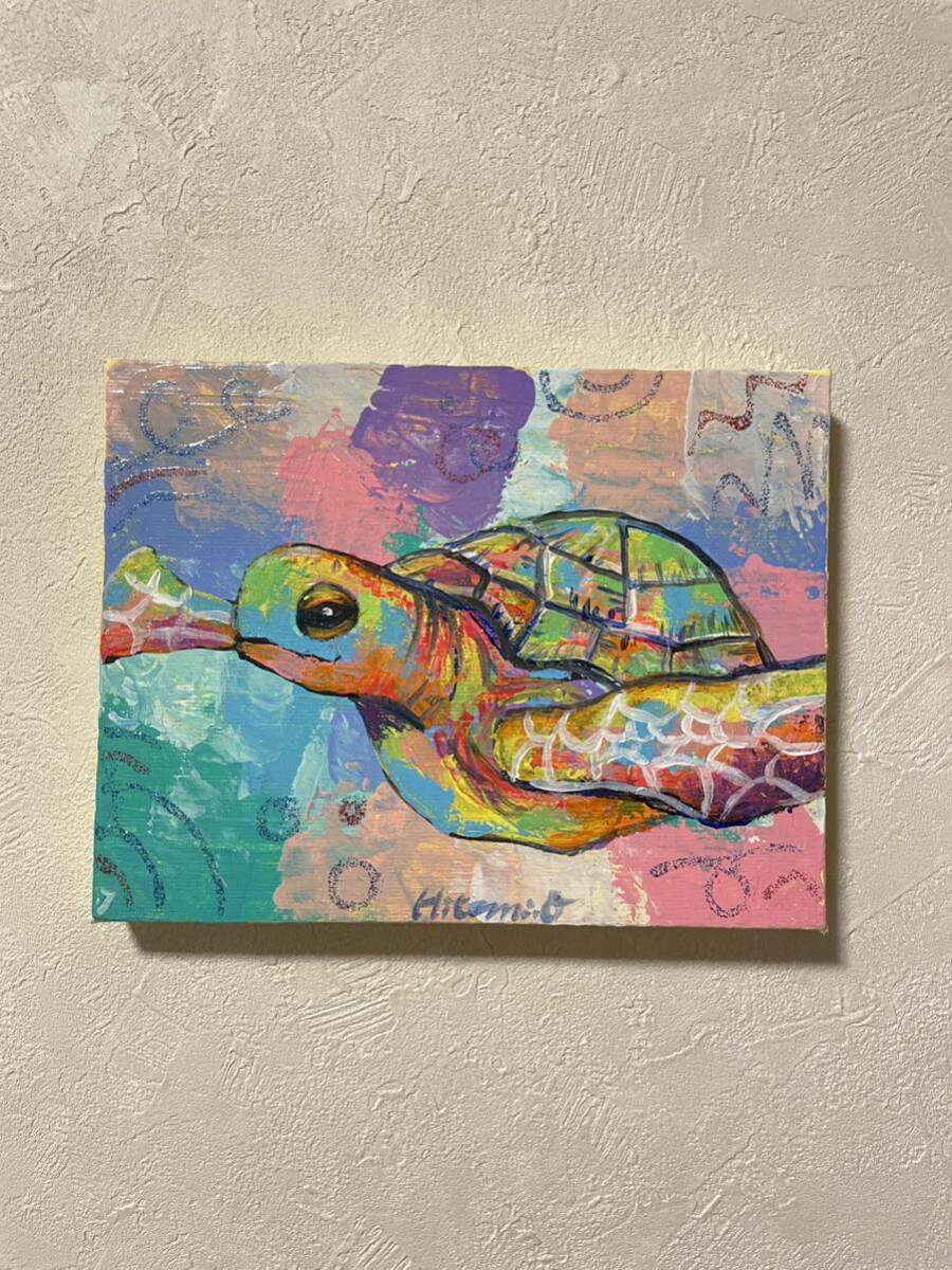Аутентичная картина современного искусства на холсте с изображением животных, оригинальная картина с сертификатом подлинности морская черепаха, произведение искусства, Рисование, акрил, Гаш