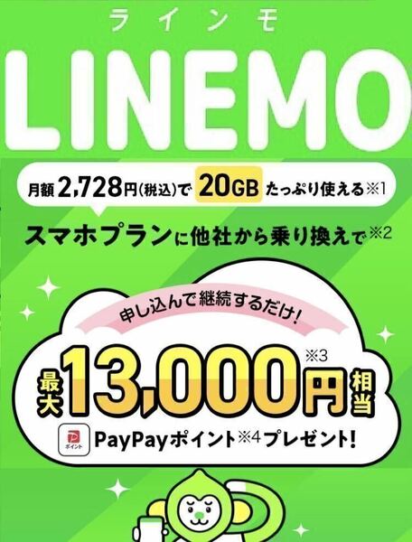 LINEMO　ラインモ　エントリーコード　エントリーパッケージ【PayPayポイント貰える！】 _