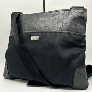 1 иен * редкий * прекрасный товар Gucci GUCCI сумка на плечо mesenja- Cross корпус GG рисунок sima кожа натуральная кожа наклонный .. чёрный черный sakoshu сумка 