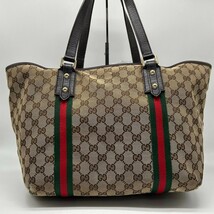 美品◆大人気品 グッチ GUCCI ミニトートバッグ ハンドバッグ GG柄 キャンバス シェリーライン チャーム 本革 レザー 肩掛け レディース 鞄_画像2